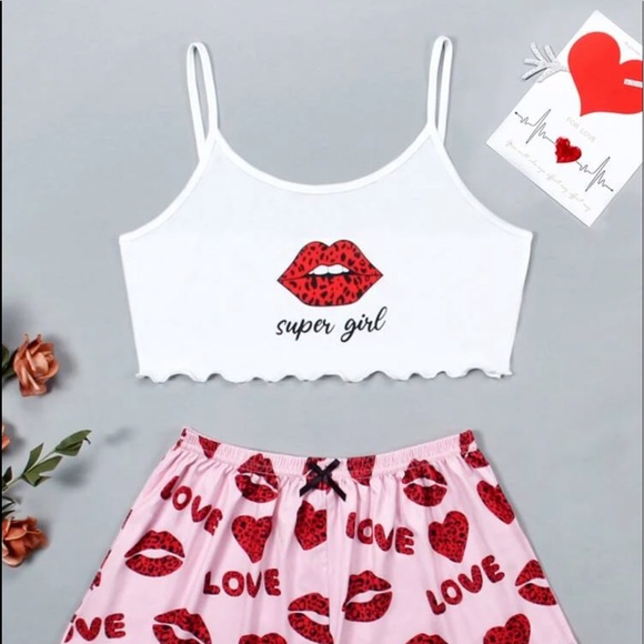 Super girl Leopard print lip PJ SET